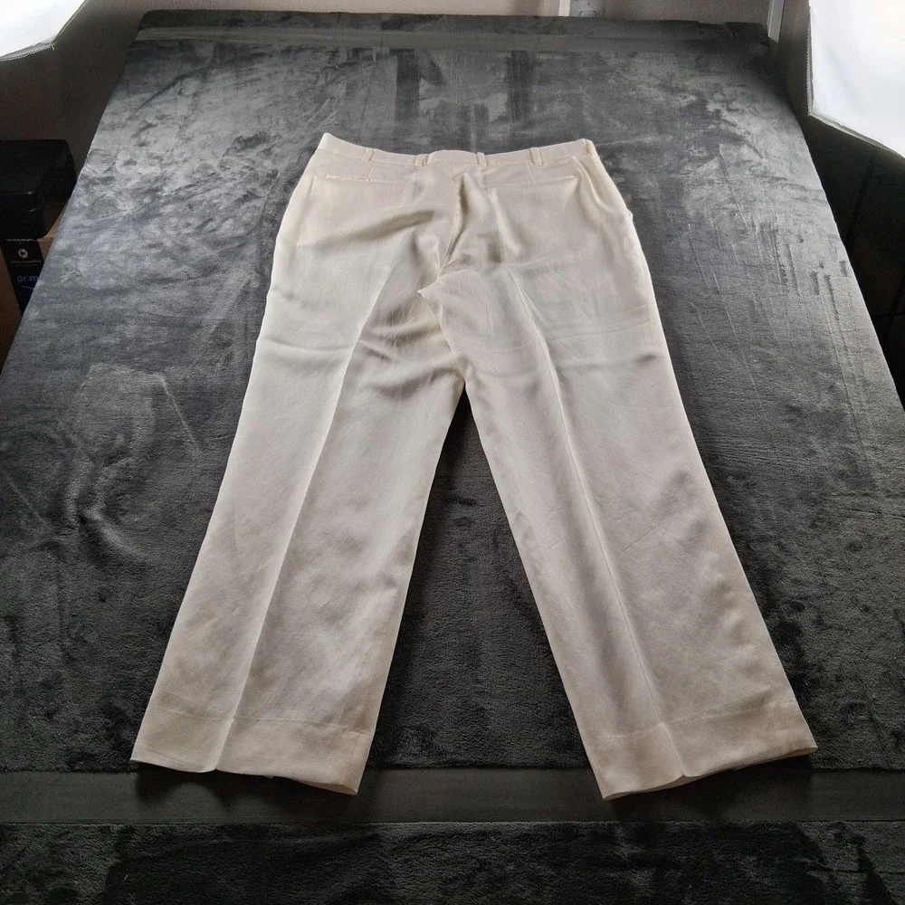 Perry Ellis Dress Pants Mens 36x32 Cream Linen Tencel Blend Flat Front Straight